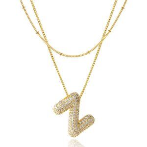 18K Gold Plated Bubble Letter Necklace for Women - Personalized A-Z Initials
